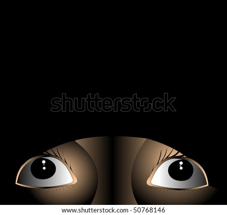 The Afraid eye of the person , who look at black background.