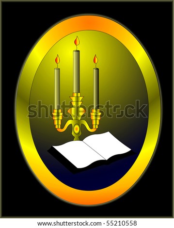 book with candle in frame.