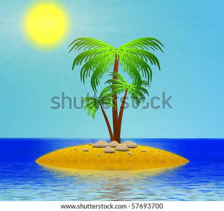 The Island in ocean with palm and stone.