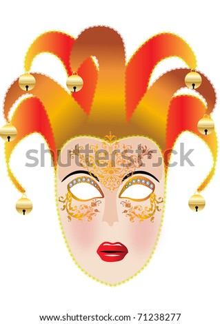 illustration festive feminine mask with campanule and gold(en) pattern
