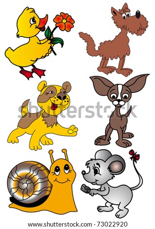 illustration set animal dog, duckling, mouse, snail