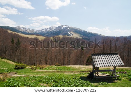 Highest Ukrainian mountain ridge autumn panorama. First snow. Chornogora ridge. Carpathians. Ukraine