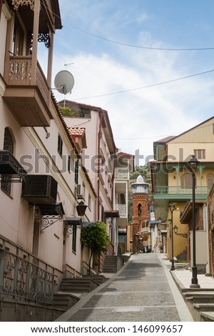 View of traditional narrow streets of Old Tbilisi, Republic of Georgia