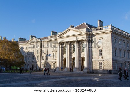 DUBLIN - NOVEMBER 11: Trinity College is Ireland\'s oldest university founded in 1592. Ranked as the 43rd best university worldwide. Trinity College on November 11, 2013 in Dublin, Ireland.
