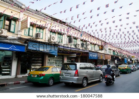 THAILAND, BANGKOK - OCT 5:Yaowarat Road,the main street in Chinatown, built by King Rama V.This crowded street winds through the bustling heart of Chinatown on October 5, 2012 in China town, Bangkok