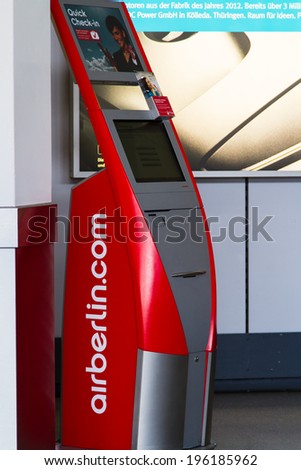 BERLIN, GERMANY - APRIL 20: Self check-in machine at Berlin Tegel international airport, Germany on April 20, 2013. Berlin has two international airports - Schonefeld and Tegel.