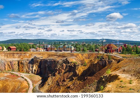 Mining Area of the Great Copper Mountain in Falun, Sweden - UNESCO World Heritage Site. The are an outstanding example of a technological ensemble with a historical industrial landscape.