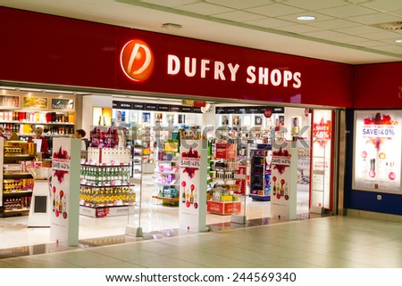 PRAGUE, CZECH REPUBLIC - NOV 08: Duty Free shop on Nov 8, 2014 in Prague. Czech Rep. Duty free shops are retail outlets that are exempt from the payment of certain local or national taxes and duties