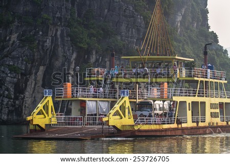 HA LONG CITY, VIETNAM - AUGUST 29, 2011: Passenger boat of the Halong city where many tourists flying to visit the beautiful bay. Halong bay is UNESCO World heritage.