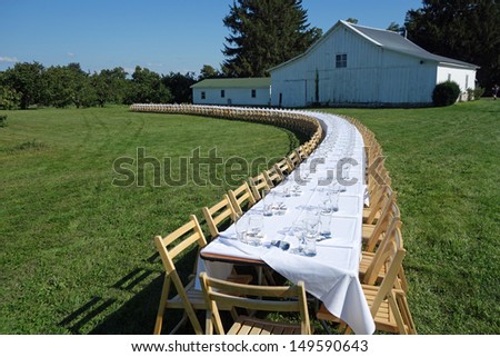 Inviting table setting for an outdoor dinner on the farm
