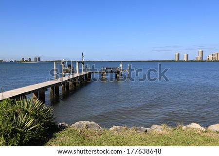 Typical boat dock and hoist in South Florida