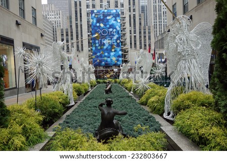 NEW YORK CITY - NOV 16: The 2014 Rockefeller Center Christmas Tree will be lit for the first time on Wednesday, December 3 with live performances from 7-9 PM,at Rockefeller Plaza in New York City.