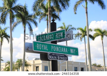 Classic street intersection street sign on Palm Beach, Florida