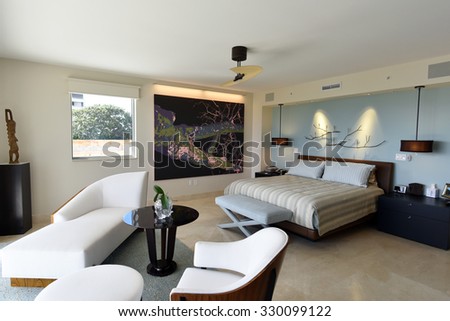 Beautiful modern furniture in a master bedroom suite