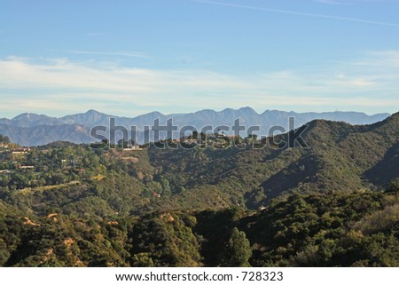View of the San Gabriel Mountains, as seen from Bel Air, in Southern California