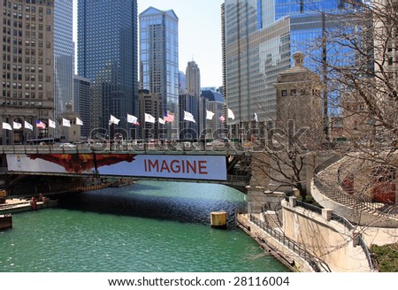CHICAGO, IL - MARCH 30: Chicago displays flags and banners March 30, 2009, Chicago in honor of the Olympic Evaluation Committee\'s visit to the city. Chicago is bidding for 2016 Olympics.