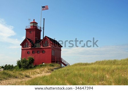 Red lighthouse in Holland, Michigan