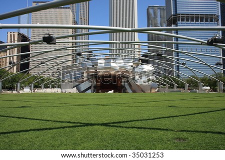 The attractive lawn at the Pritzker amphitheater in downtown Chicago, where free concerts are held
