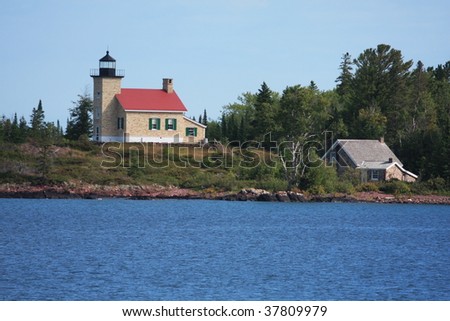 Attractive lighthouse in Copper Harbor, Michigan, on Lake Superior