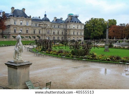 Typical government building in Paris, surrounded by the beautiful Luxembourg Gardens park