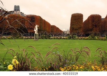 Beautiful Luxembourg Gardens and park in Paris on a rainy day