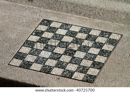 Outdoor permanent chess board in Lincoln Park\'s Chess Pavilion