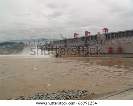 The powerful Three Gorges Dam on the Yangtze River in China
