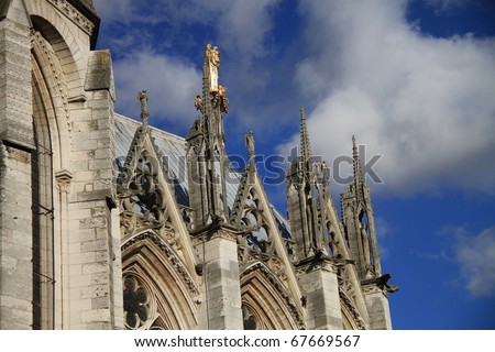Example of Gothic architecture on the Cathedral of Notre Dame in Rouen, France, in Normandy