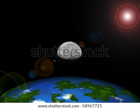 Abstract earth, moon and sun