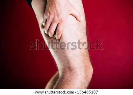 Running physical injury, leg pain. Healthcare and medical concept. Man having pain in muscle.