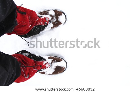 Snow shoes on a white snow during hiking in winter