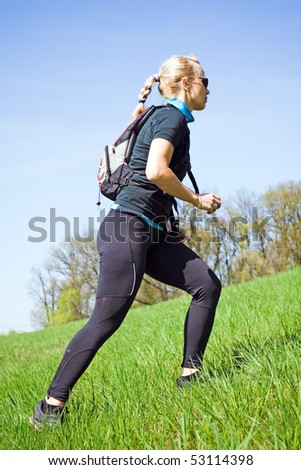 Woman on power walking workout outdoors