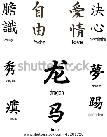 stock vector Hundreds of Japanese Kanji Characters With Translations 