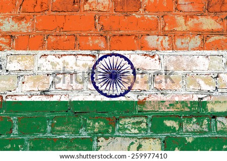 India flag painted on old brick wall texture background