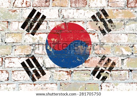 South Korea flag painted on old brick wall texture background