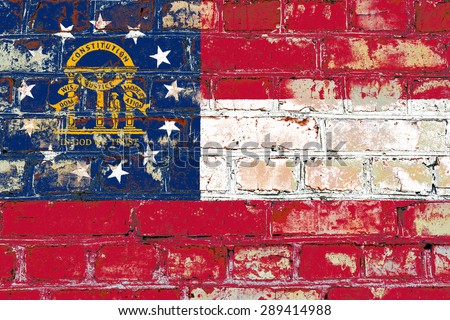Georgia state flag of America on brick wall