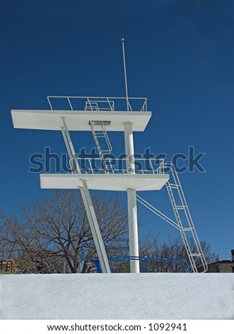 Diving Tower in Winter; Snow in Foreground