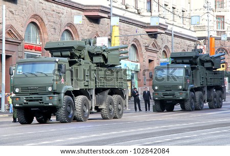 MOSCOW, RUSSIA - MAY 6: Combined missile and anti-aircraft artillery weapon system 