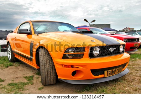 MOSCOW, RUSSIA - JULY 6: American muscle car Ford Mustang exhibited at the annual International Motor show Autoexotica on July 6, 2012 in Moscow, Russia.