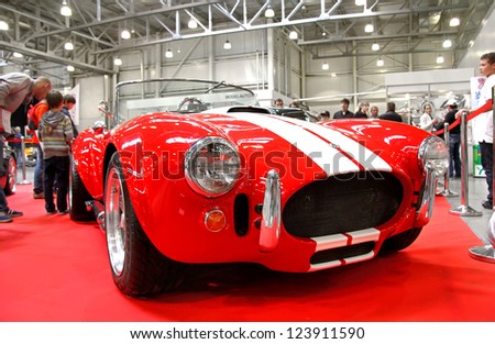 MOSCOW, RUSSIA - SEPTEMBER 30: British sports car AC Cobra presented at the annual motor show Ilya Sorokin\'s Oldtimer Gallery on September 30, 2012 in Moscow, Russia.