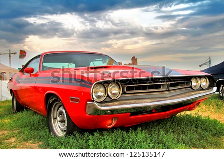 MOSCOW, RUSSIA - JULY 6: American muscle car Dodge Challenger exhibited at the annual International Motor show Autoexotica on July 6, 2012 in Moscow, Russia.