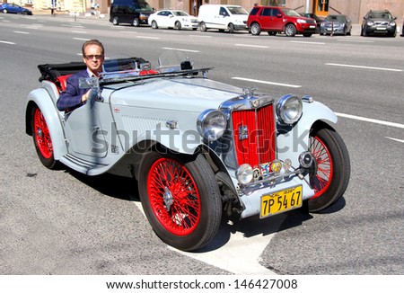 MOSCOW, RUSSIA - JUNE 2: English motor car MG TA competes at the annual L.U.C. Chopard Classic Weekend Rally on June 2, 2013 in Moscow, Russia.