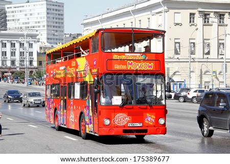 MOSCOW - JUNE 2, 2013: MAN SD200 city sightseeing bus of the City Sightseeing Moscow bus company at the city street.