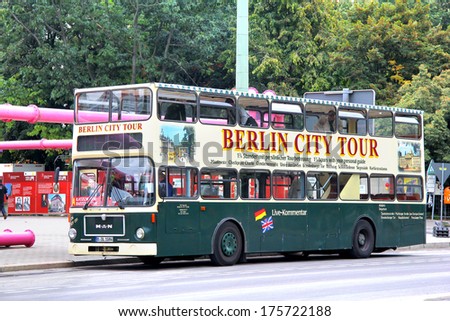 BERLIN, GERMANY - SEPTEMBER 12, 2013: MAN SD200 city sightseeing bus at the city street.