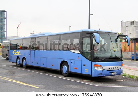 Berlin, Germany - September 12, 2013: Blue Setra S419ul Suburban Coach At The Bus Station.