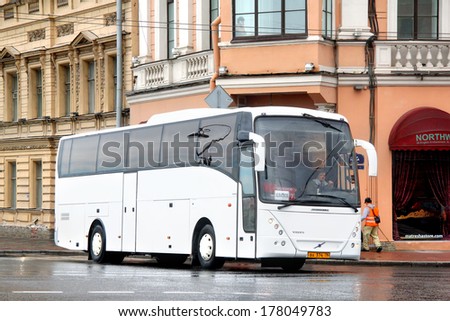 Saint Petersburg, Russia - May 26, 2013: White Jonckheere Arrow Interurban Coach At The City Street.