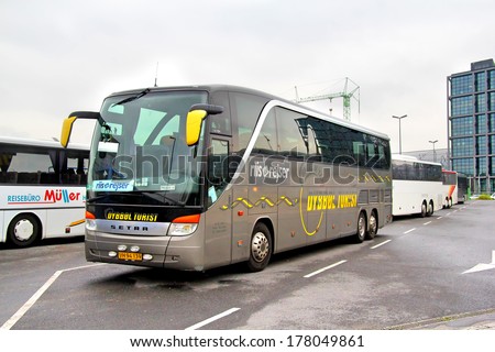 BERLIN, GERMANY - SEPTEMBER 12, 2013: Grey Setra S417HDH interurban coach at the bus station.