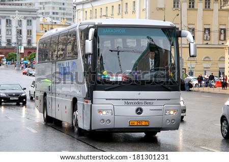 MOSCOW, RUSSIA - JUNE 3, 2012: Grey Mercedes-Benz O350RHD Tourismo interurban coach at the city street.