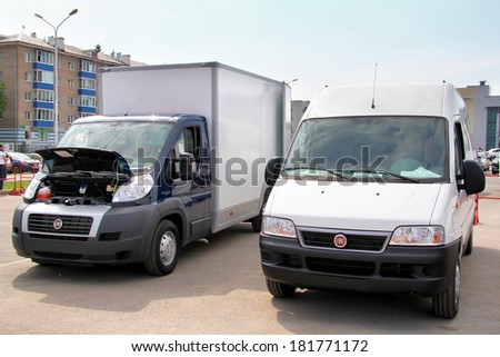 UFA, RUSSIA - MAY 14, 2012: Fiat Ducato commercial vans at the city street.