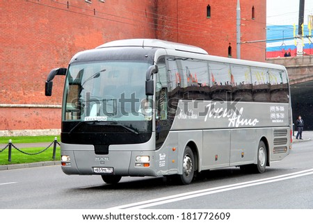 MOSCOW, RUSSIA - MAY 6, 2012: Grey MAN R07 Lion\'s Coach interurban coach at the city street.